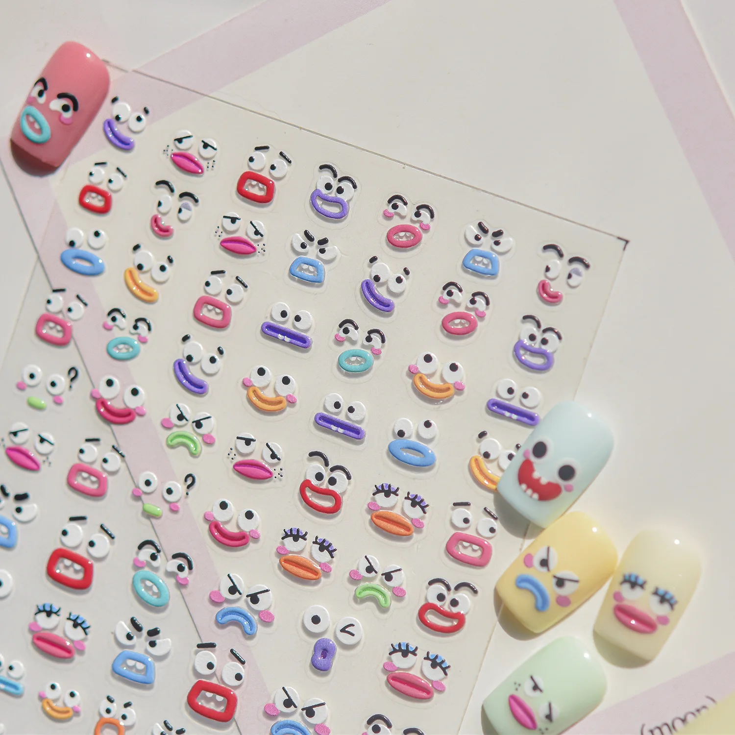 

5D Girly Fun Nail Art Sticker Colorful Cartoon Monster Happy Face Star Heart Self-adhesive Manicure Sweet Girl Daily Decoration