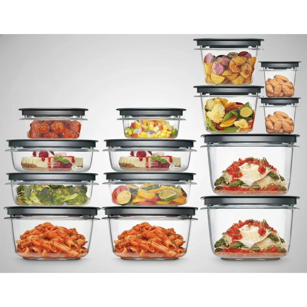 

28-Piece Clear/Grey Food Storage Containers Set, Premium Snap Bases & Lids for Meal Prep, Leftovers, Dishwasher Safe
