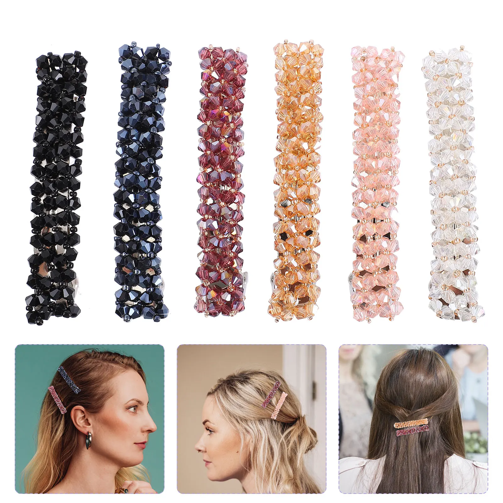 

6pcs Crystal Clips Non-Slip Salon Styling Pins For Thick Hair Women Headdress Hair Decor Spring Clips Blow Dry Sectioning Tools