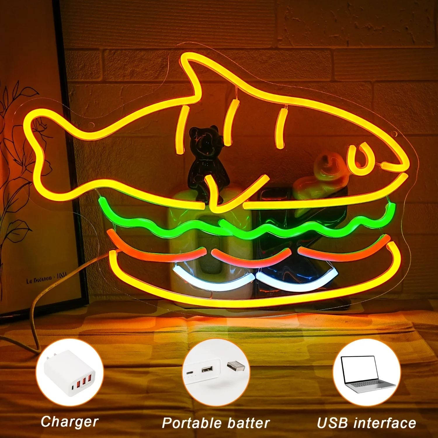 Shark Castle Neonschild, USB, dimmbar, LED-Neonlichtschild, Wandkunst, Dekoration für Spielzimmer, Schlafzimmer, Wohnzimmer, Party, Geburtstagsgeschenke