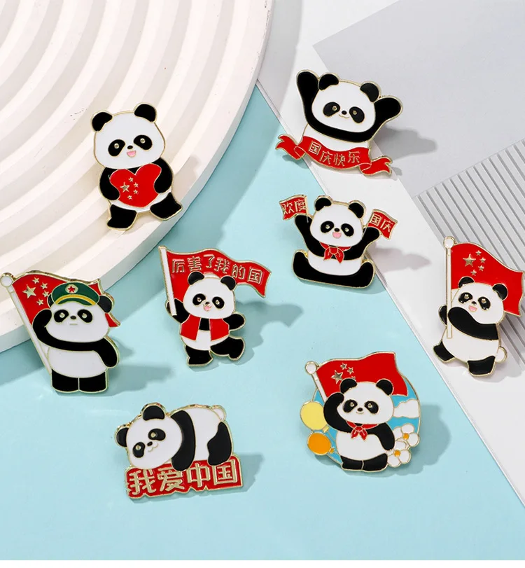 National Day Panda Commemorative Item Badge Cartoon Animal Five-Star Red Flag I Love China Metal Pin National Gift Accessories