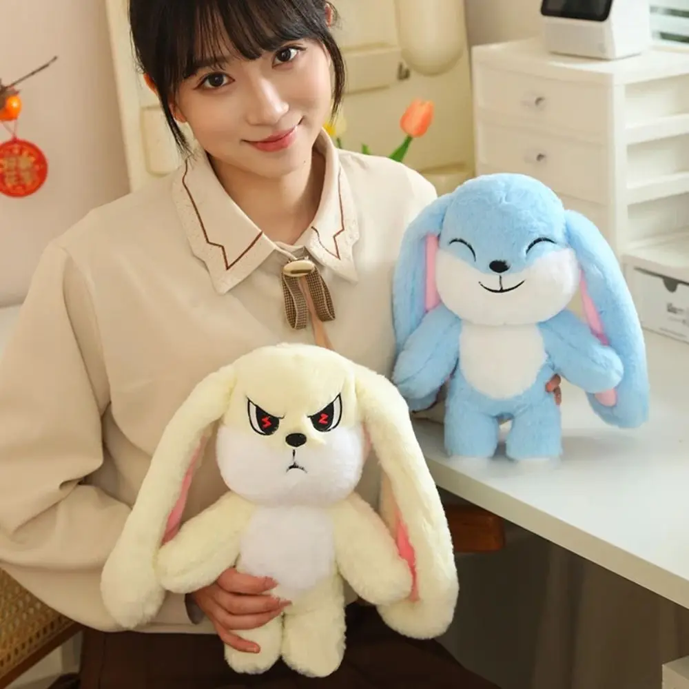 Head Can Rotated Long Ear Rabbit Plush Doll Happy To Angry 2 Facial Emoticon Rabbit Plush Toy Stuffed Ornament