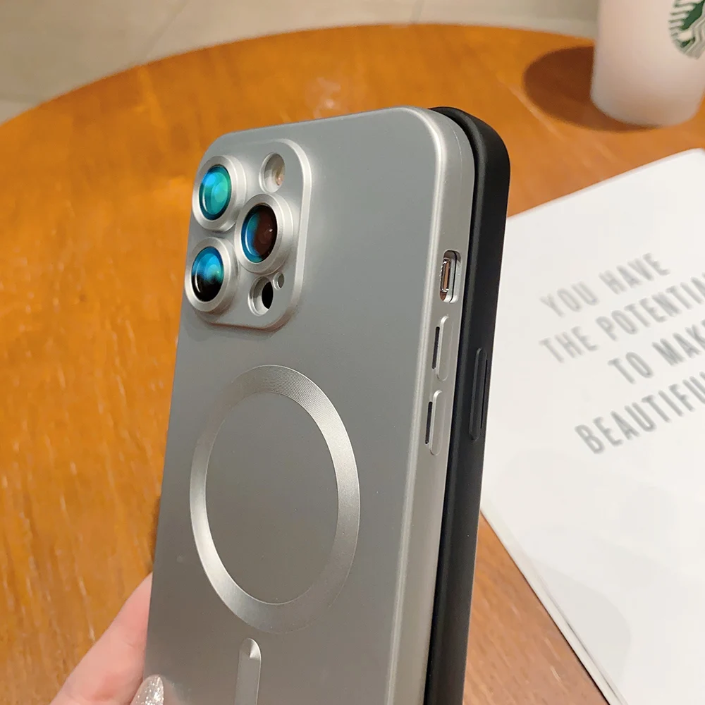For Magsafe Magnetic Wireless Charging Case for iPhone 17Air 16 15 14 13 12 11 Pro Max 7 8 Plus Soft Glass Lens Protection Cover