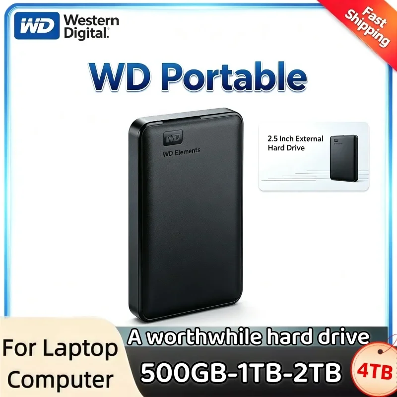WD Portable External Hard Drive 2.5 Inch USB3.0 Mechanical Mobile HDD 1TB 2TB 4TB Large Capacity File Data Storage Disk