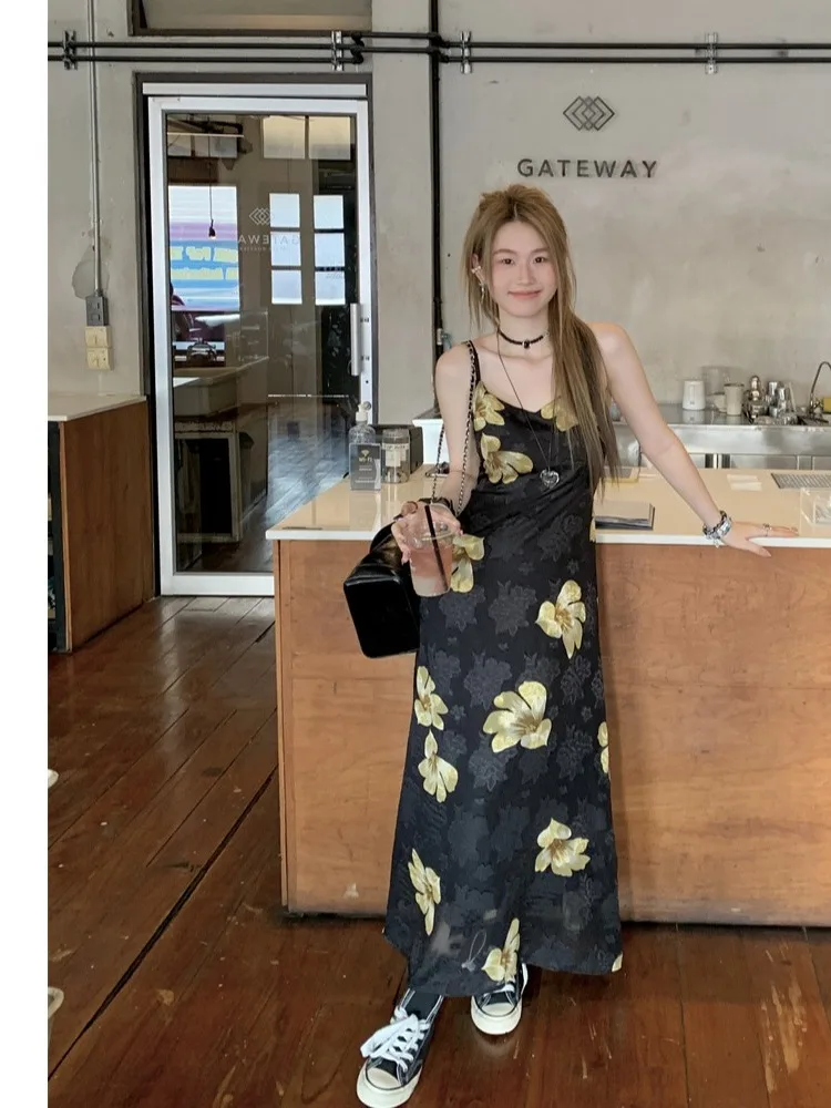 

Новое женское осеннее платье больших размеров с цветочным принтом, приталенное, А-силуэт, длинное, в корейском стиле, с завышенной талией, для офиса и повседневной носки