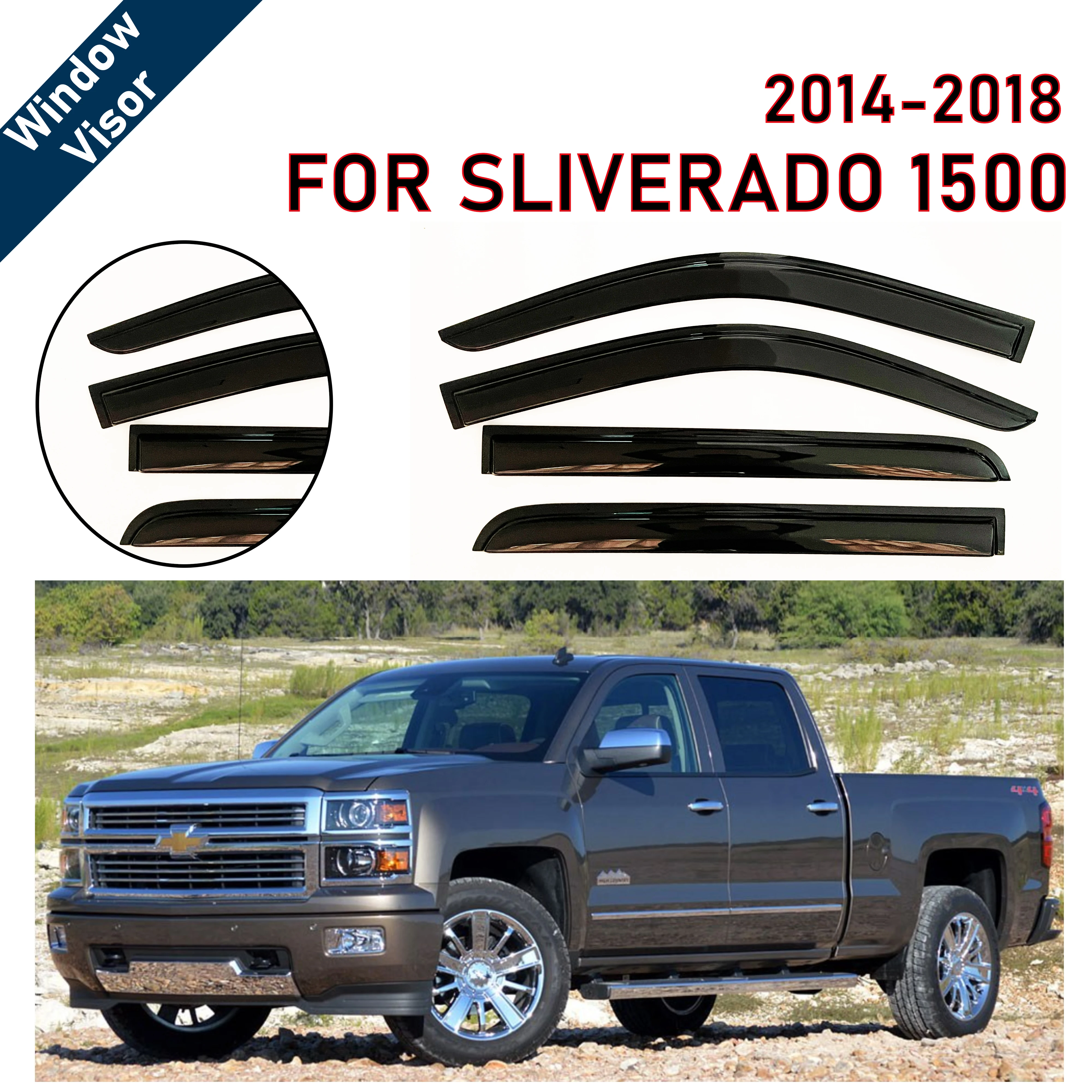 

4 pcs of the latest model car window sunshade For Silverado 1500 2014-2018 Crew Cab rain guards window visors window rain guards
