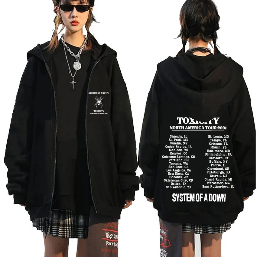 

Rock Band System of A Down Toxicity Tour Zipper Hoodie Men Women Oversized Zip Up Jacket 90s Alternative Metal Zip Up Hoodies