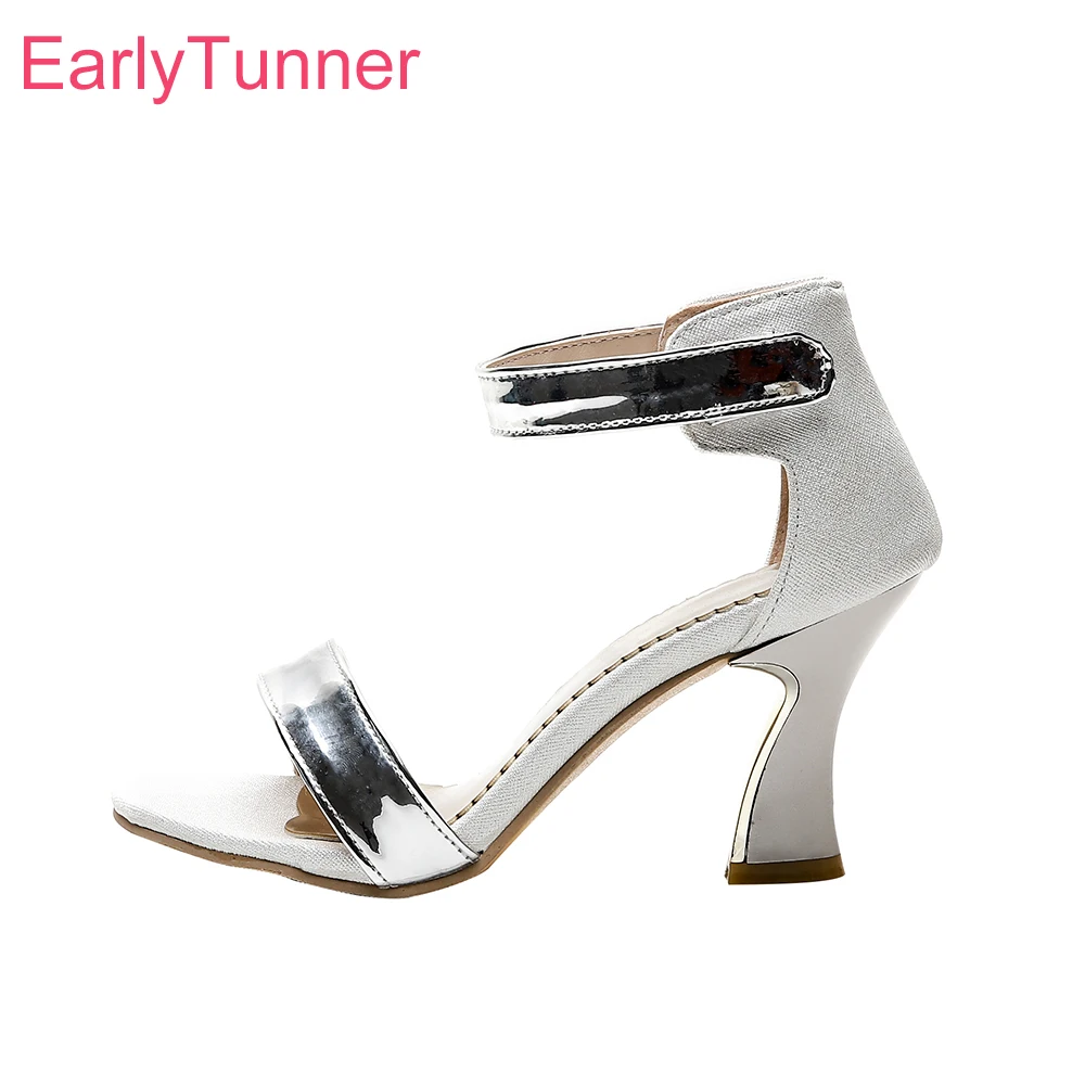  New Summer Mature Silver Pink Women Sandals Round Toe High Heels Office Lady Party Shoes Plus Big Small Size 11 31 43 45 47