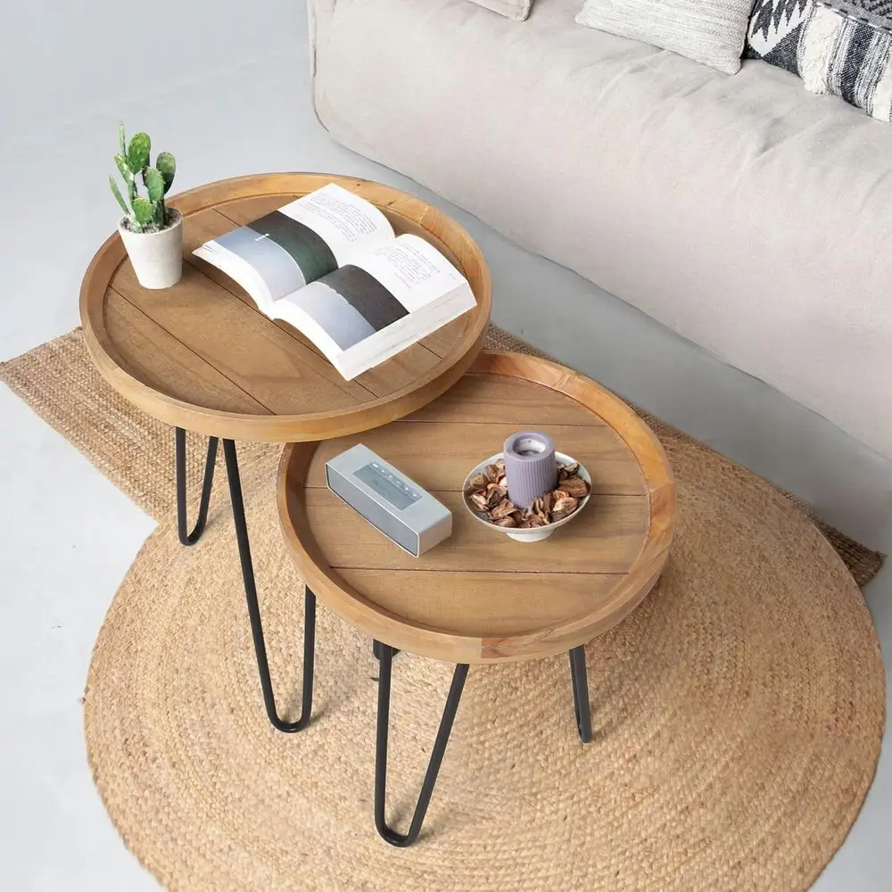 

Nesting Tables for Living Room, Round Coffee Table Set, 2-Piece Wooden Side Tables, Suitable for Sofa Area and Bedroom