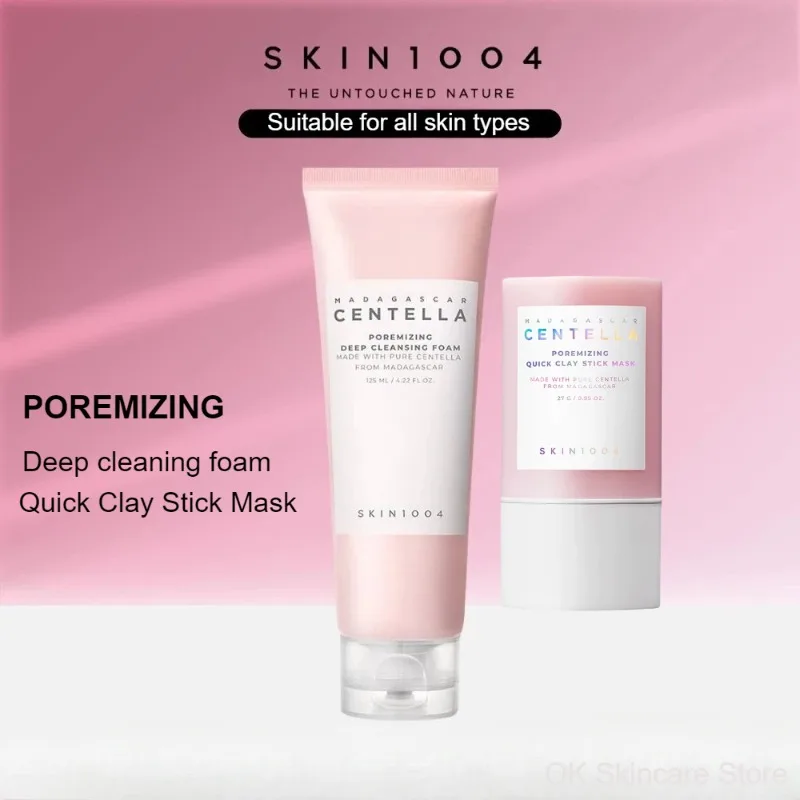 

Facial Cleansing Set Centella Cleansing Foam,Poremizing Quick Clay Stick Mask and Gentle Makeup Remover Oil Pore Care 2pcs Set