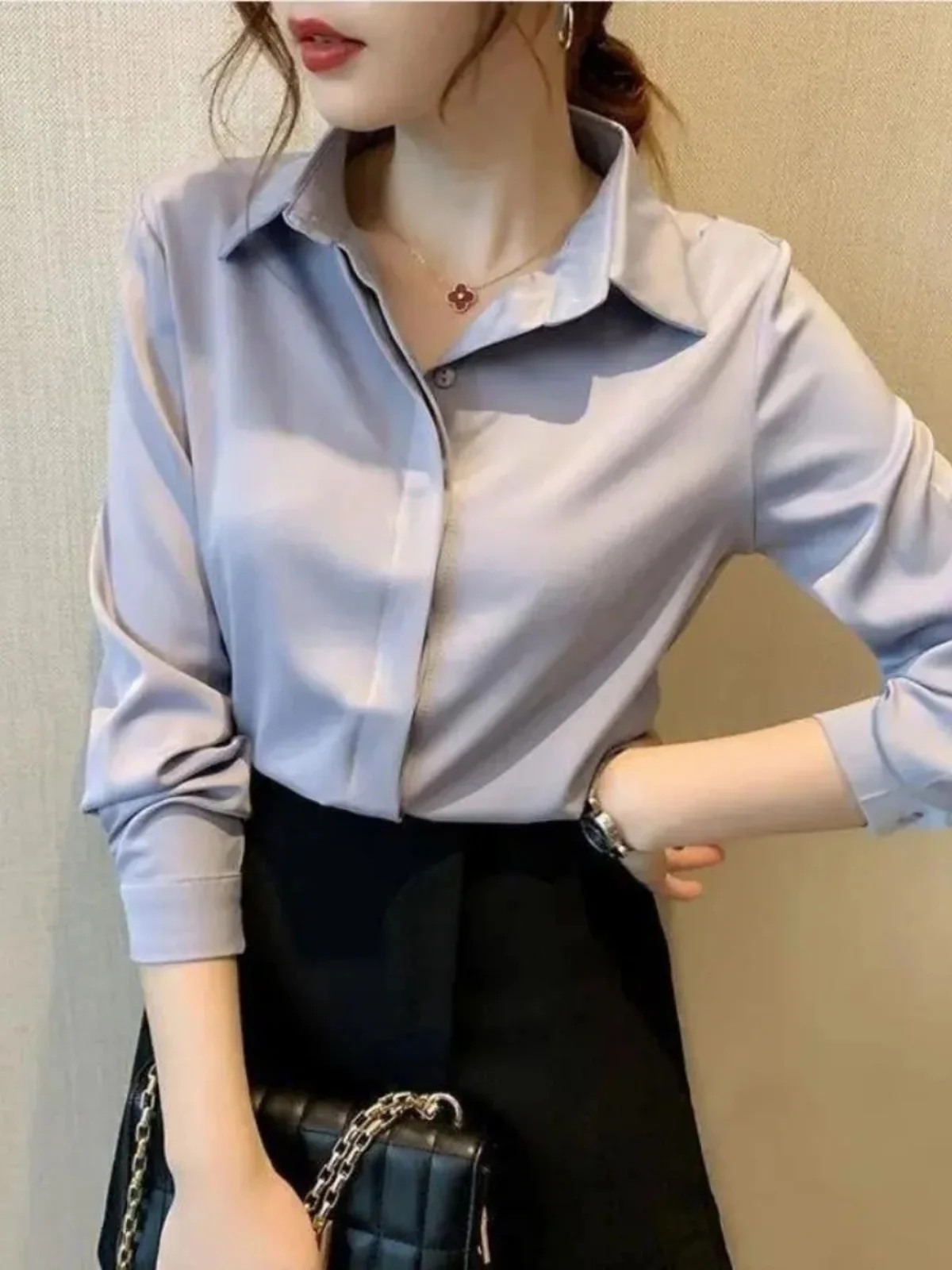 

Women's Busin irt 2025 New Sle Long Sve White Inner Wear Casual Loose Fit Korean Faion Pure Color Button down