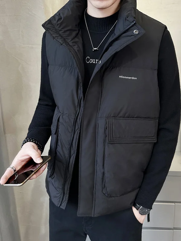 

Trendy down Jaet Vest Men's Autumn Winter Faionable Stand Collar Youth Warm Vest Outerwear Stand Fit Non-Iron Treaent