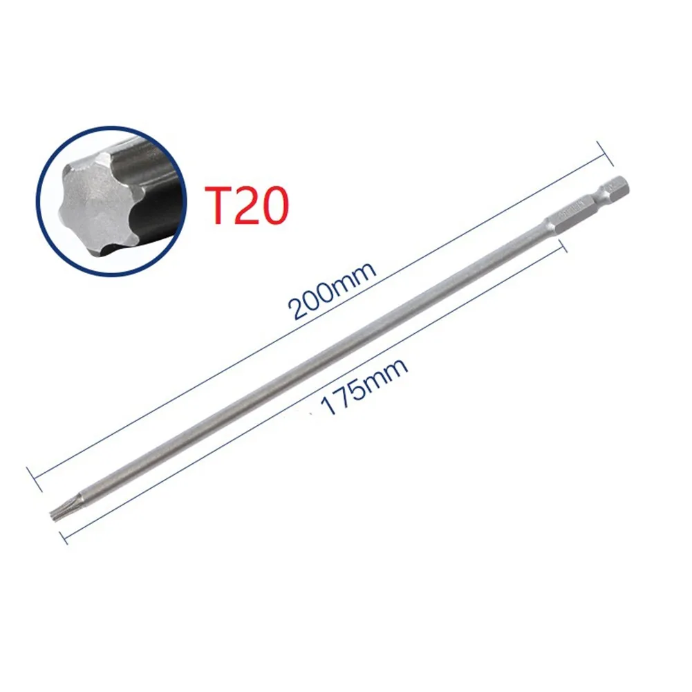 1PC 200mm Magnetic Torx Screwdriver Bits Alloy Steel T10/T15/T20/T25/T27/T30 Flat Head 1/4\