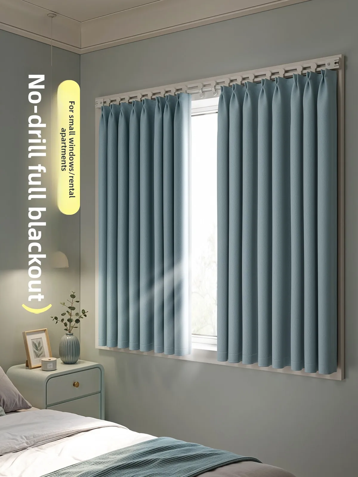 Modern Minimalist Style Small Window Curtain No Punching Installation Track Bedroom Bay Window Rental House Light Blocking Su...