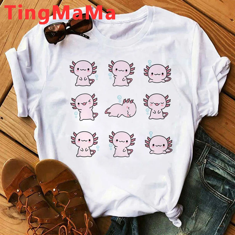 Kawaii Cartoon Gamesolotl Gamer Axolotl T Shirt Women Summer Tops Graphic Tees Hip Hop Unisex Grunge Aesthetic Tshirt Female