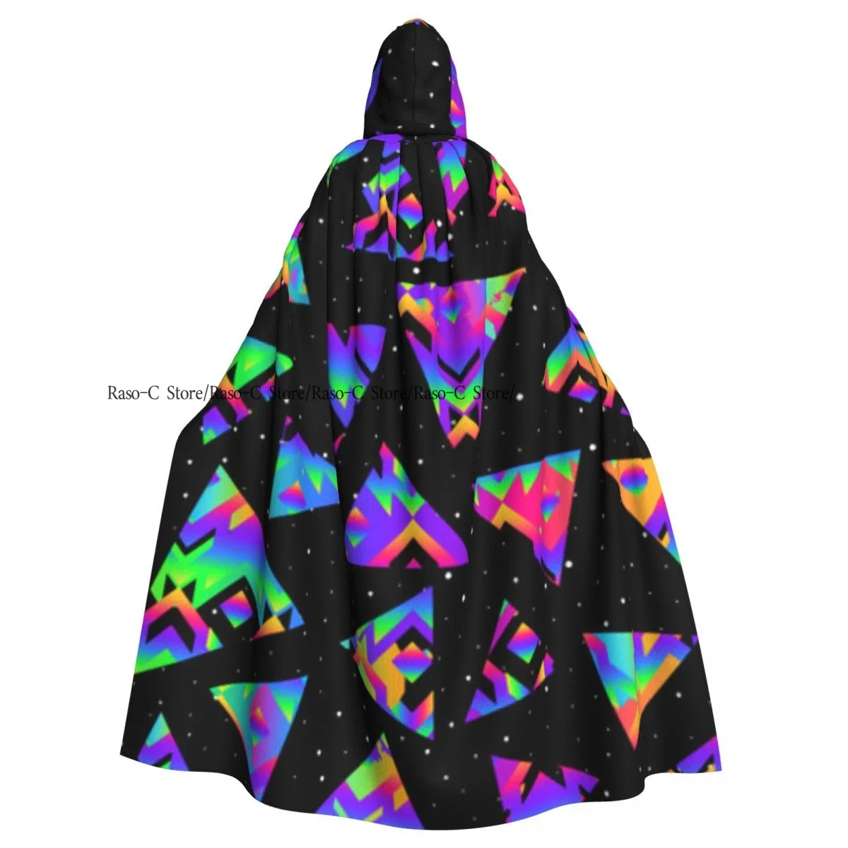 Unisex Adult Triangle Geometric Pattern Cloak with Hood Long Witch Costume Cosplay