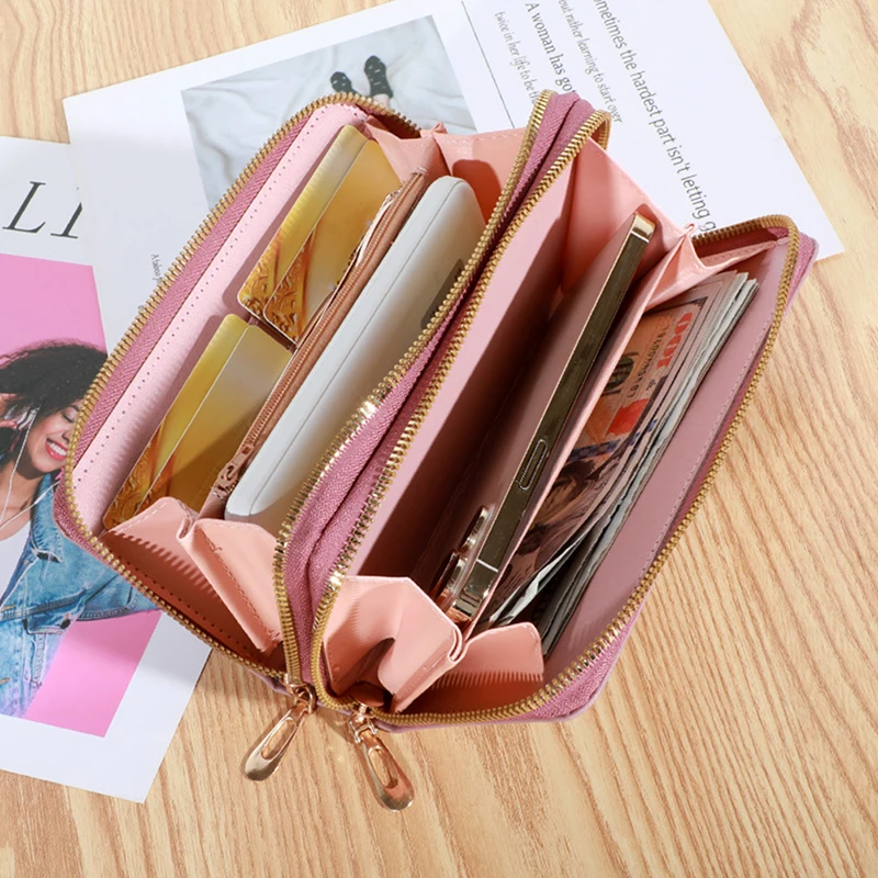 Women's Wallet New Long Leisure Mobile Phone Bag Double Zipper Wallet Large Capacity Card Holders