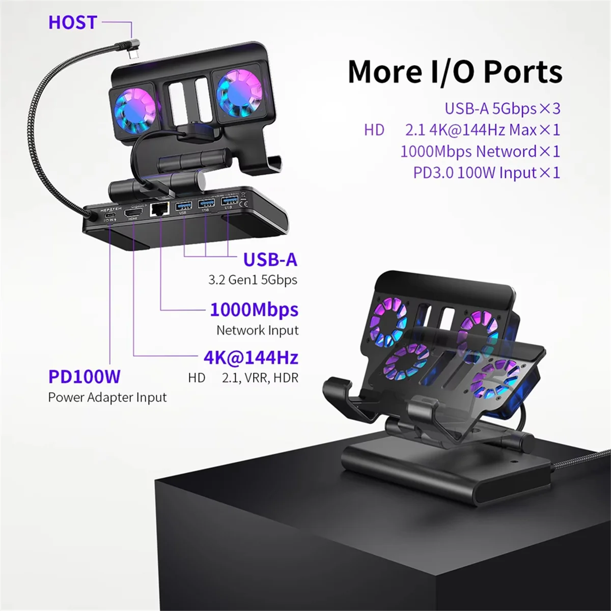 محطة إرساء Y34A للتبديل 2، مروحة تبريد مزدوجة، 4K@60 هرتز، إيثرنت 1000 ميجابت في الثانية، قاعدة شحن سريعة 100 وات للتبديل 2