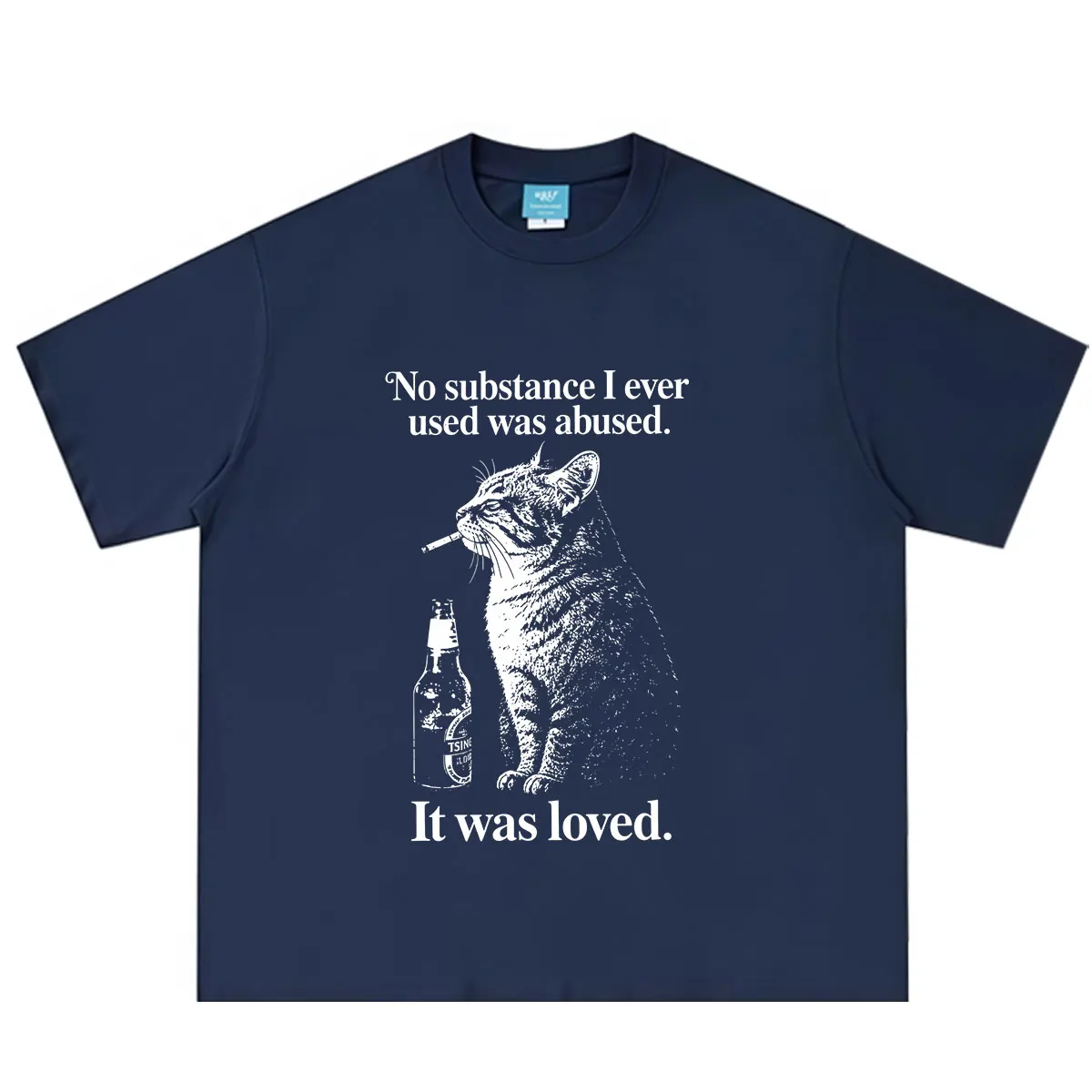 No Substance I Ever Used Was Abused Cat Funny Drinking Meme Tees Men Women Fashion T-shirt Hip-hop Loose Casual Cotton T-shirts