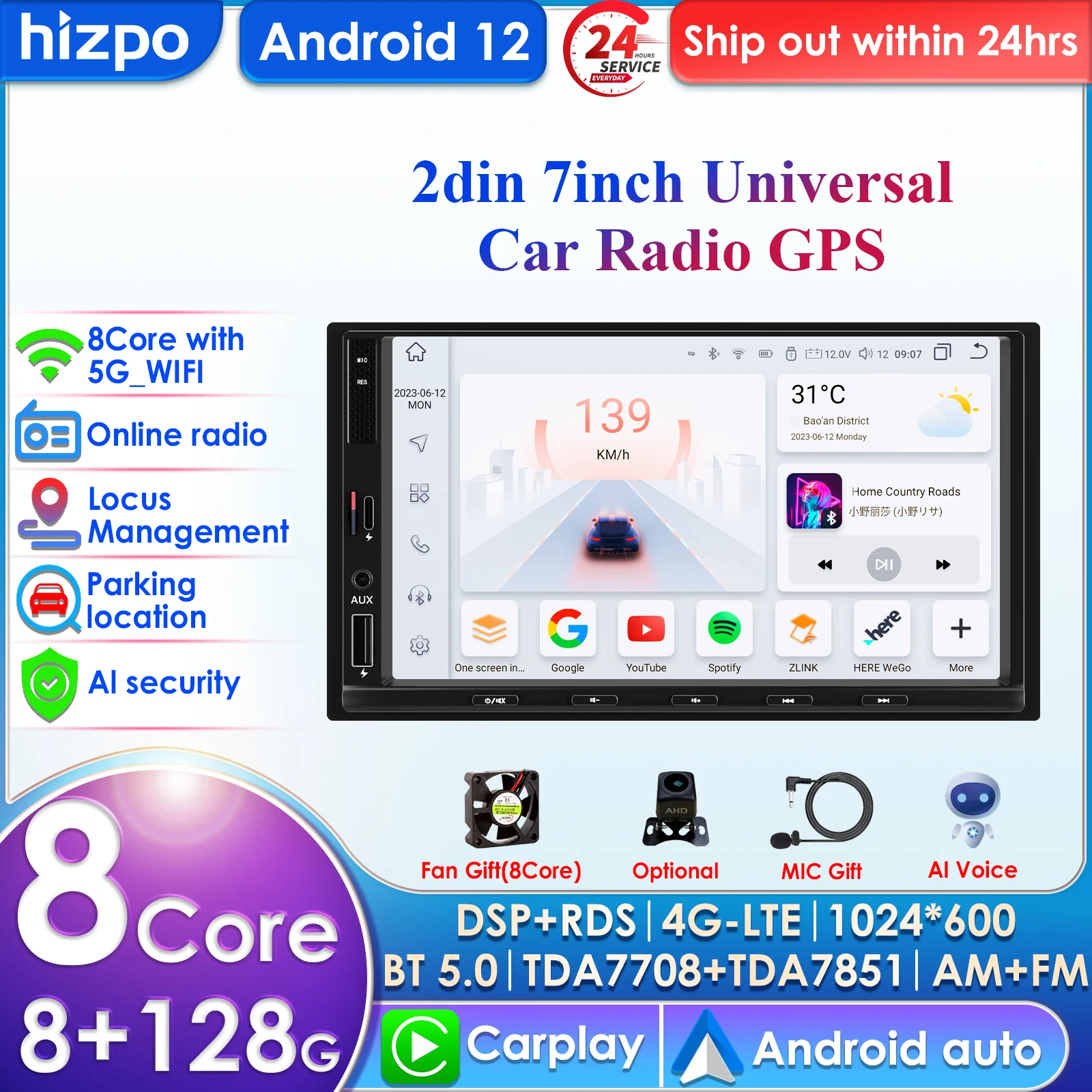 

2 din Car Radio 7" HD Autoradio Multimedia Player 2DIN Touch Screen Auto Audio Carplay Stereo GPS Bluetooth Front USB Camera RDS