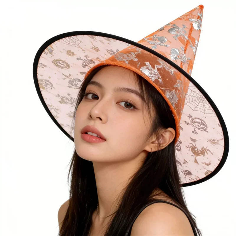 Halloween Witch Pumpkin Embossed Tulle Hat Women's Witch Costume Hat Ball Costume Party Supplies Wizard