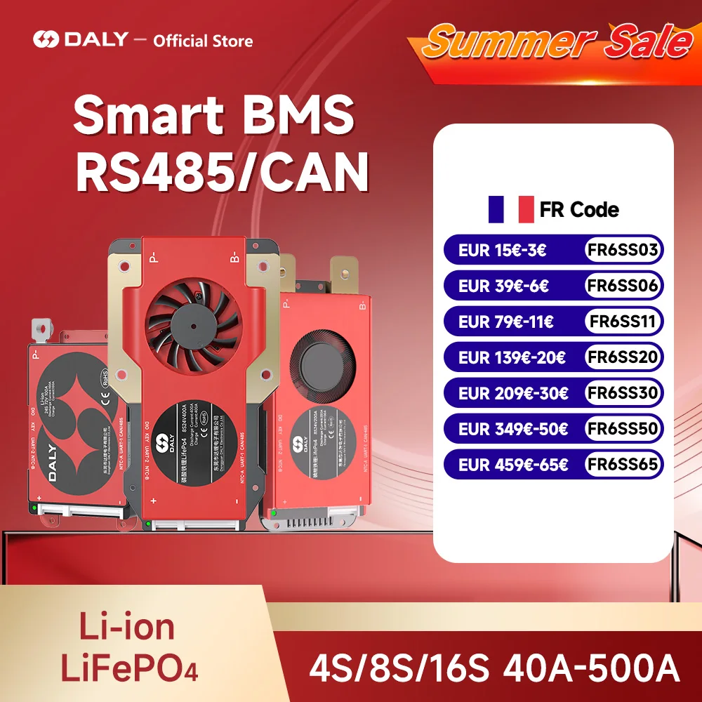 Daly BMS 4s lifepo4 12V 8S 24V BMS 16S 48V lifepo4 40A 60A 100A 150A 200A 250A 300A 400A 500A RS485 CAN pour pylône Victron Deye