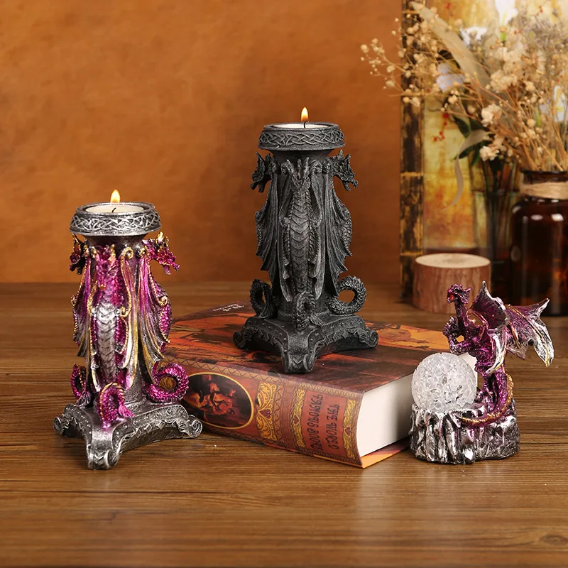 Halloween Battle Dragon Candlestick Resin Decoration Home Desktop Crafts Decoration Candlestick Gifts