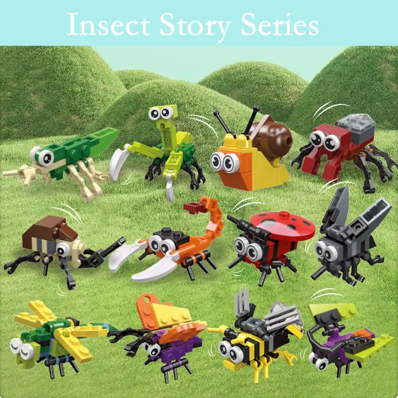 Insect Animal Party Building Blocks Toy Set Bee Snail Dragonfly Mini Insect Series Assemble Model Bricks Toys Gifts For Children