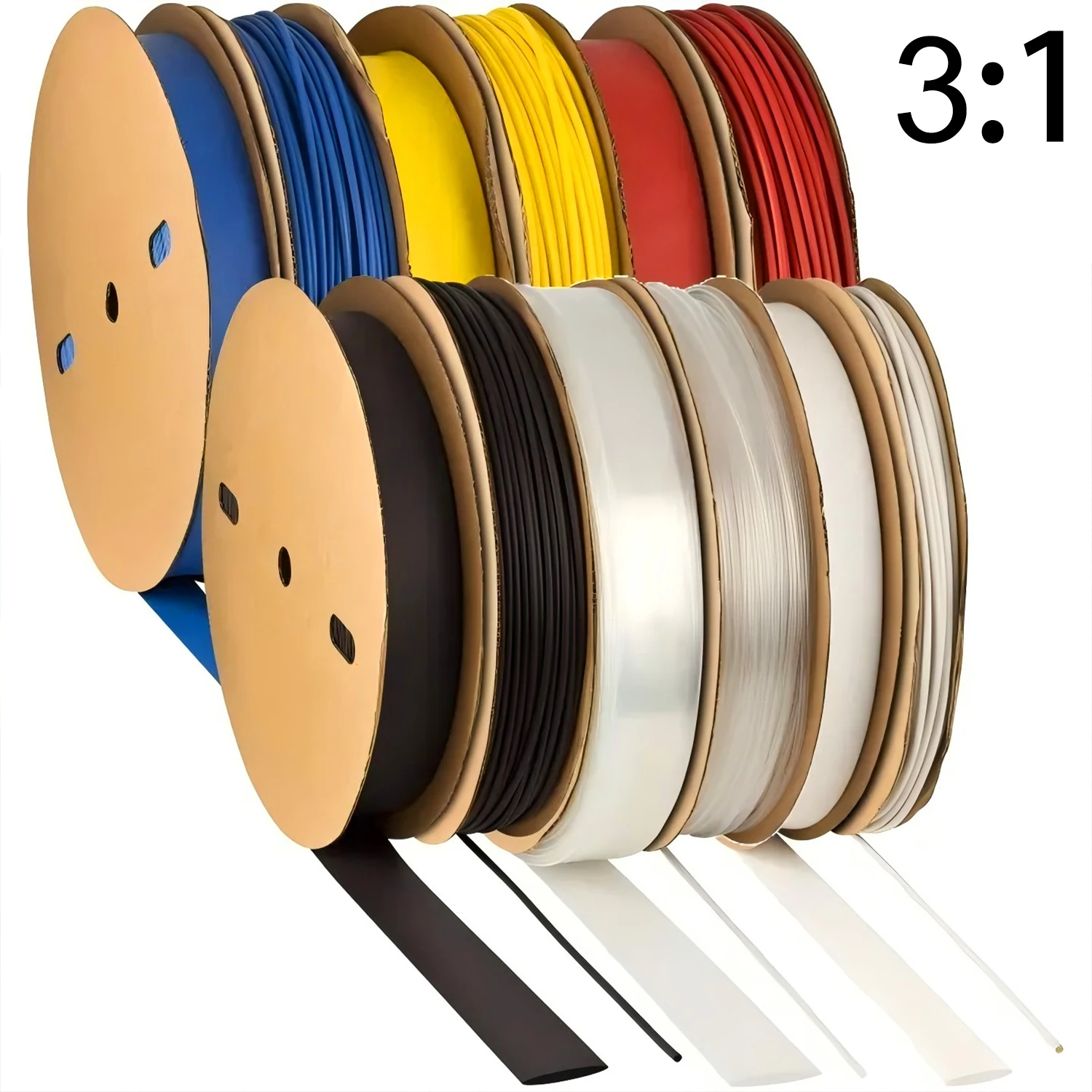 Un rouleau de tube thermorétractable à rapport 3:1, Φ1.6mm à Φ50m, tube enroulé de fil rétractable doublé d'adhésif double paroi, étanche, noir, rouge, blanc