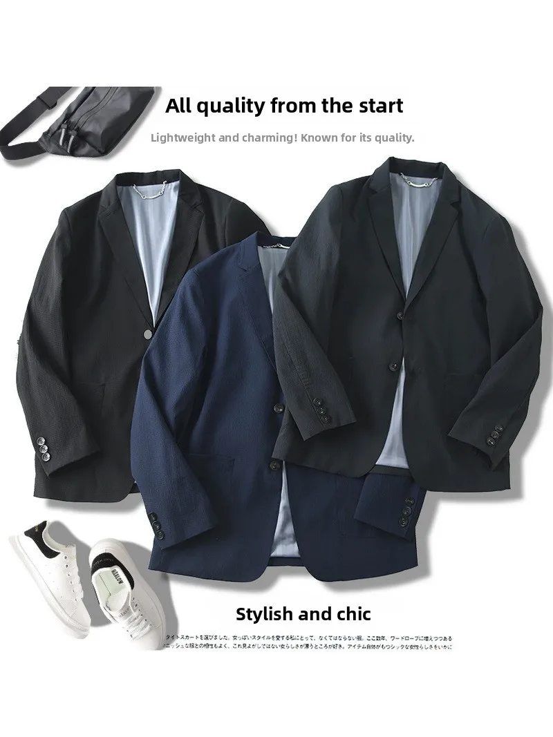 

Japanese Sle Elastic Breathable Bubble Cloth Thin Busin Casual Men's Spring Summer Suit Jaet Faion Urban Loose Fit