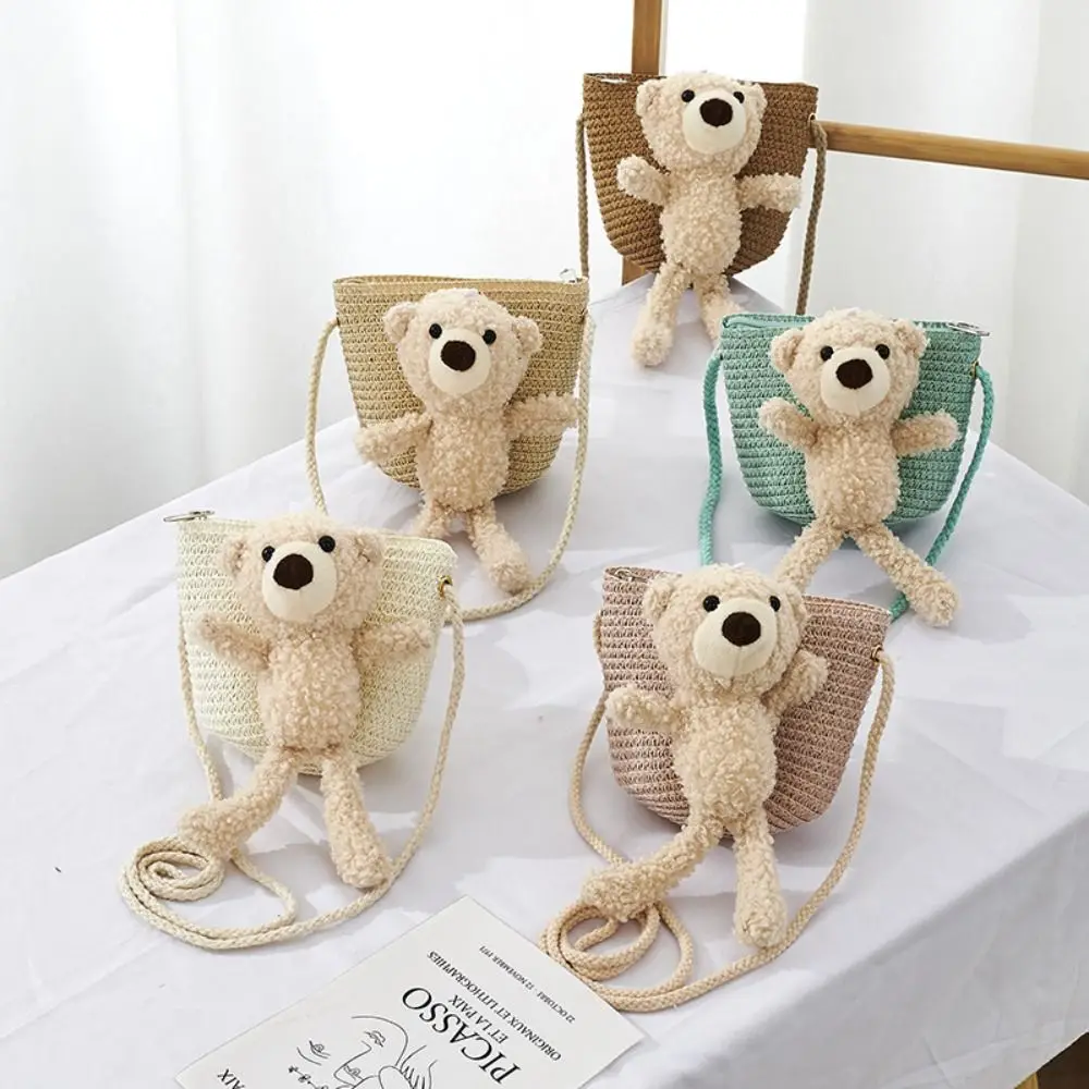 

Little Bear Straw Bag New Rattan Woven Large Capacity Coin Purse Handmade Cute Beach Bag Summer