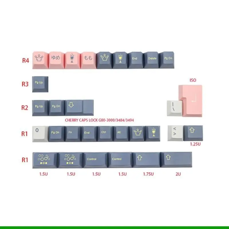 U55C 135PCS Momo Yume Keycap PBT Cherry Profile Standard Sublimation Process Keycap