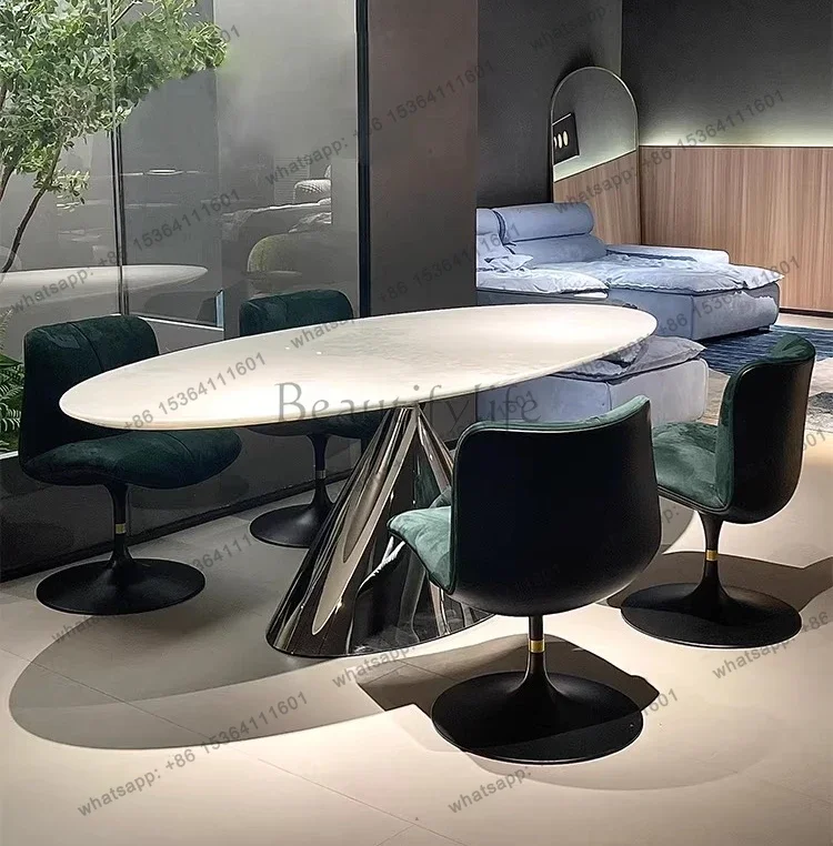 

yj21 Italian minimalist natural luxury stone dining table light luxury high sense household marble oval dining table