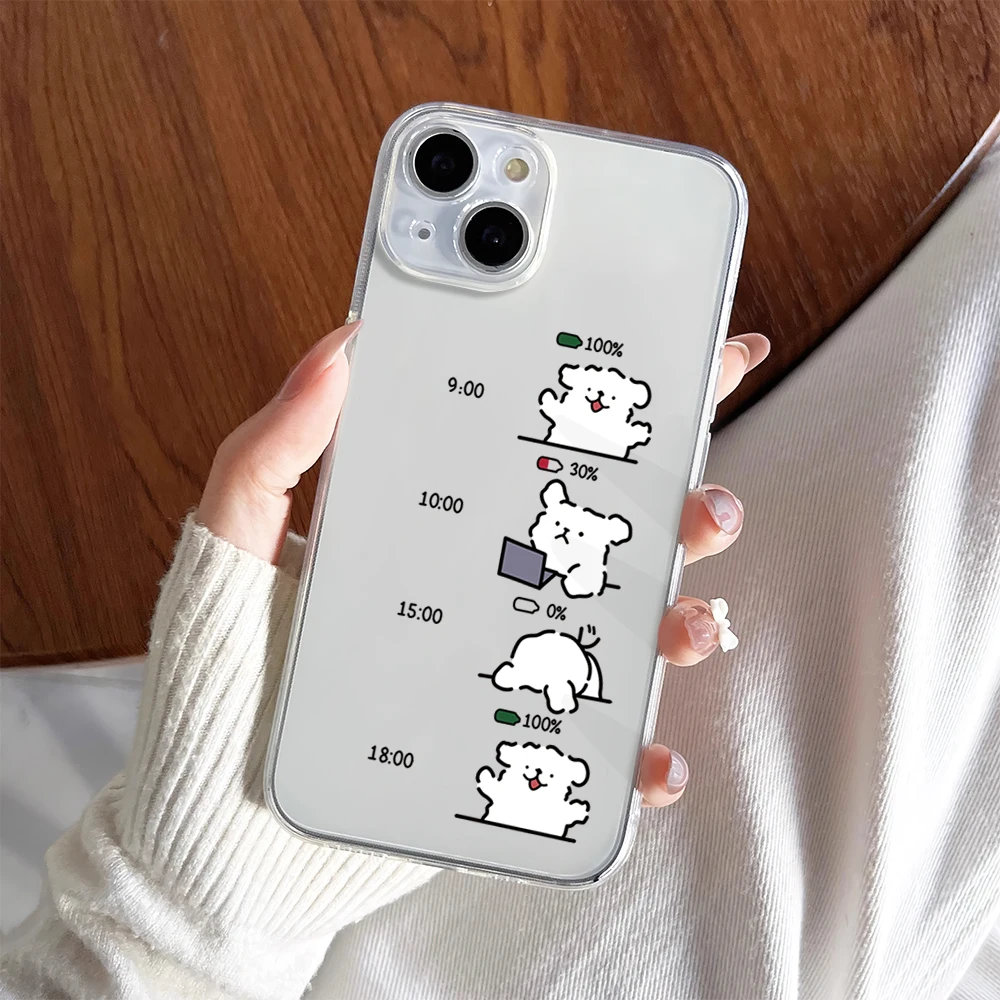 Line Puppy Maltese Battery Cute Funny Phone Case For iPhone 11 13 16 15 14 12 Pro Max Plus Clear Transparent Soft Shell