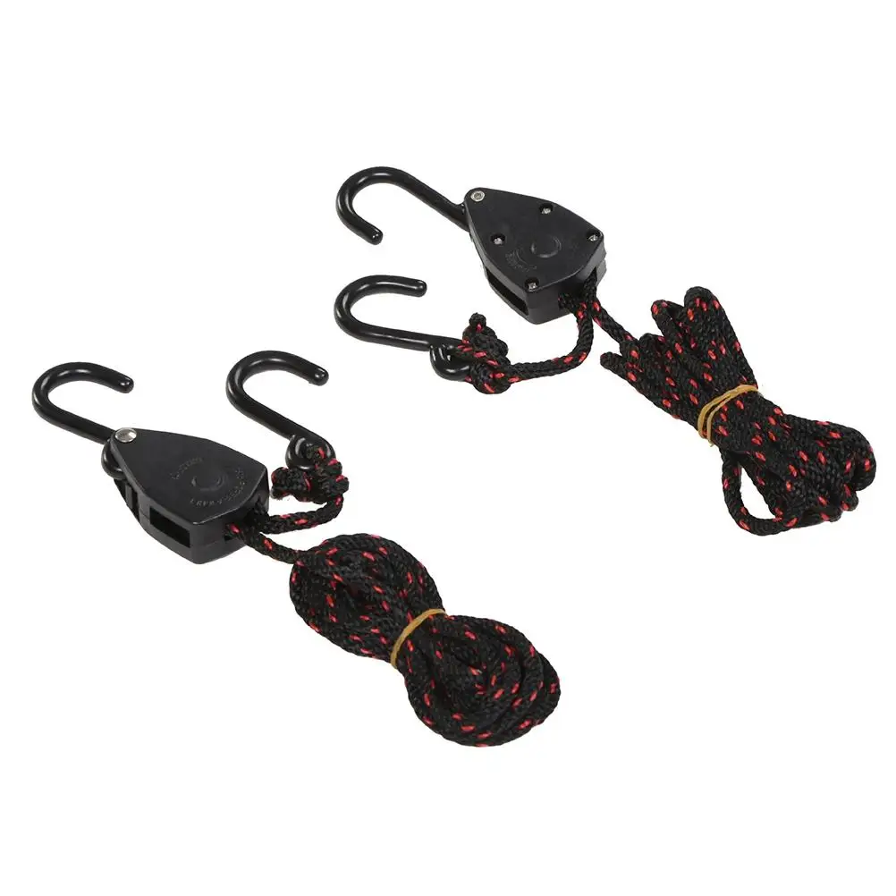 

2 Pairs Duty Pulley Rope Tie Down Straps Ratchet Hangers Kayak Canoe Boat Adjustable Nylon Canoe Tie Down Steel Hooks