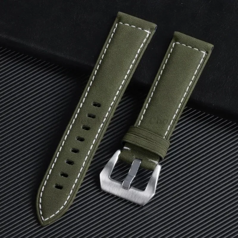 Prawdziwej skóry bransoletka z paskiem do zegarka czarny niebieski brązowy Vintage matowy pasek do zegarka dla Panerai kobiety mężczyźni 18mm20mm 22mm 24mm opaska na nadgarstek