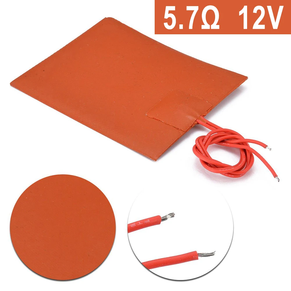 Flexible Waterproof Silicon Heater Pad 12V 5.7Ω 80x100mm 20W Silicone Rubber Heating Plate For 3D Printer Warming Accessories