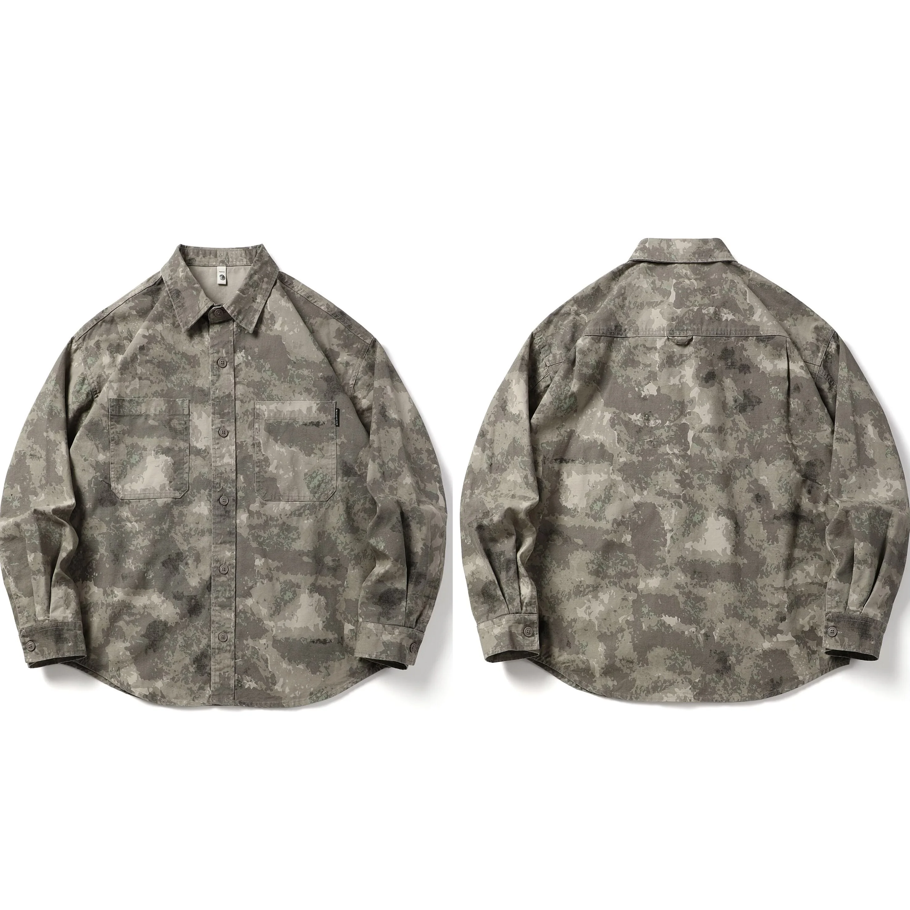 

Retro Japanese Sle Men's Long Sve irt Heavy Du Workwear Jaet Vintage Camouflage irt Trendy Casual Loose Fit
