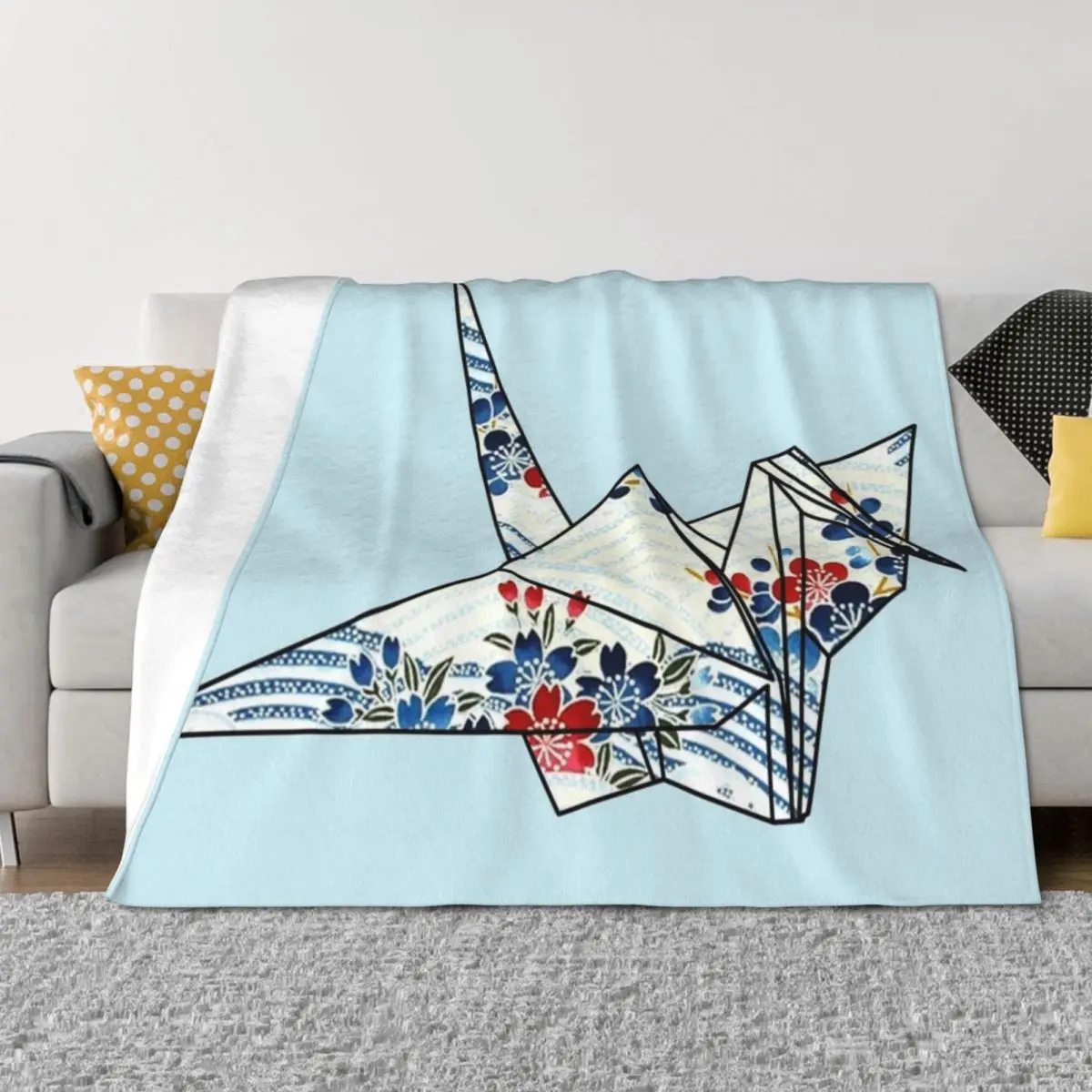 

Blue Origami Crane Throw Blanket Softest Decorative Sofas Decorative Beds heavy to sleep Blankets