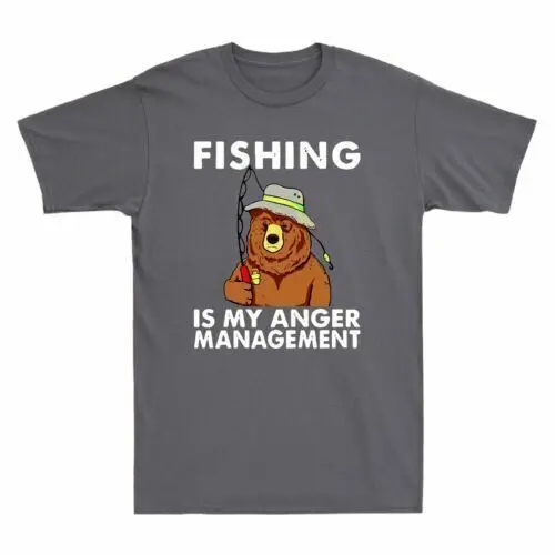 Bear Fishing Is My Anger Management Fish Retro Vintage T-Shirt da uomo in cotone Tee