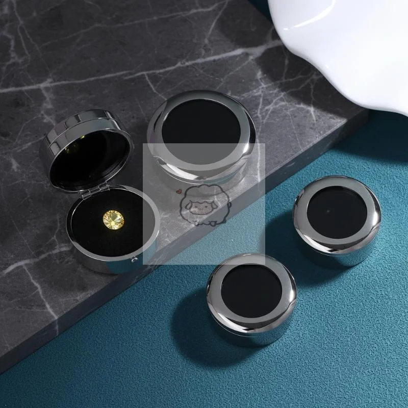 Round Diamond Display Box Stone Gem Storage Case Store Show Gemstone Organizer Silver Metal Diamond Gift Packaging Box