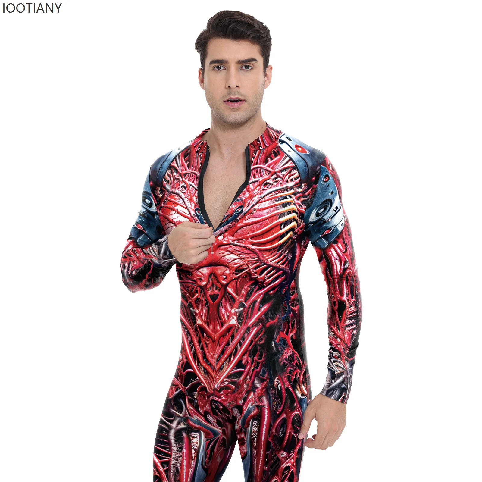 Men's Mech Warrior Mechanical Body Bodysuit Steampunk Role Play  Halloween Carnival Party Performance Elastic Tight Costume 2026
