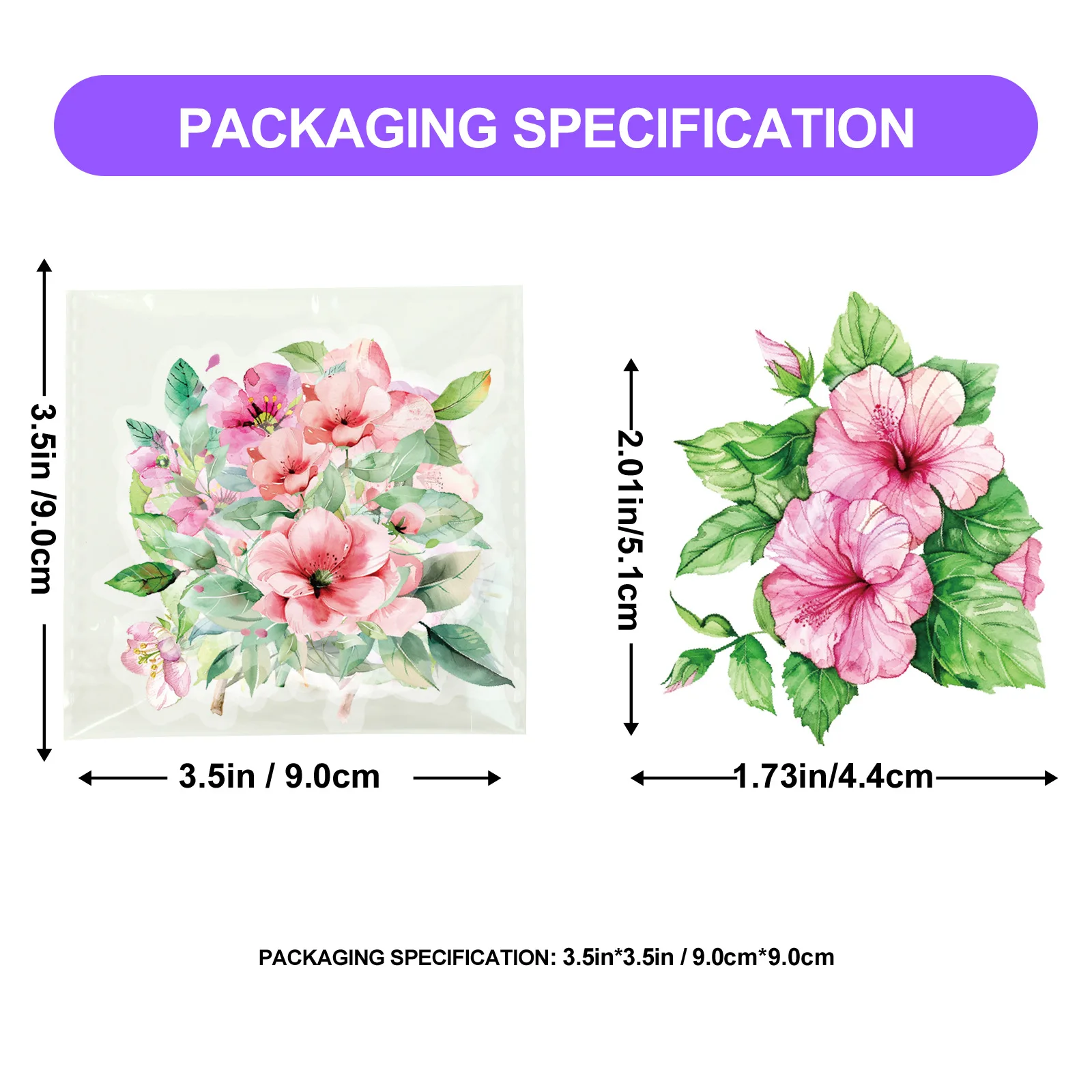 50Pcs Pink Flower PET Material Transparent Waterproof Stickers DIY Bookkeeping Diary Creative Decorative Stickers