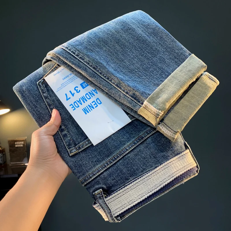 

2025 элитные джинсы в стиле ретро, свободные трендовые осенние американские повседневные микрошаровары, мужские брюки, комфортная мужская одежда