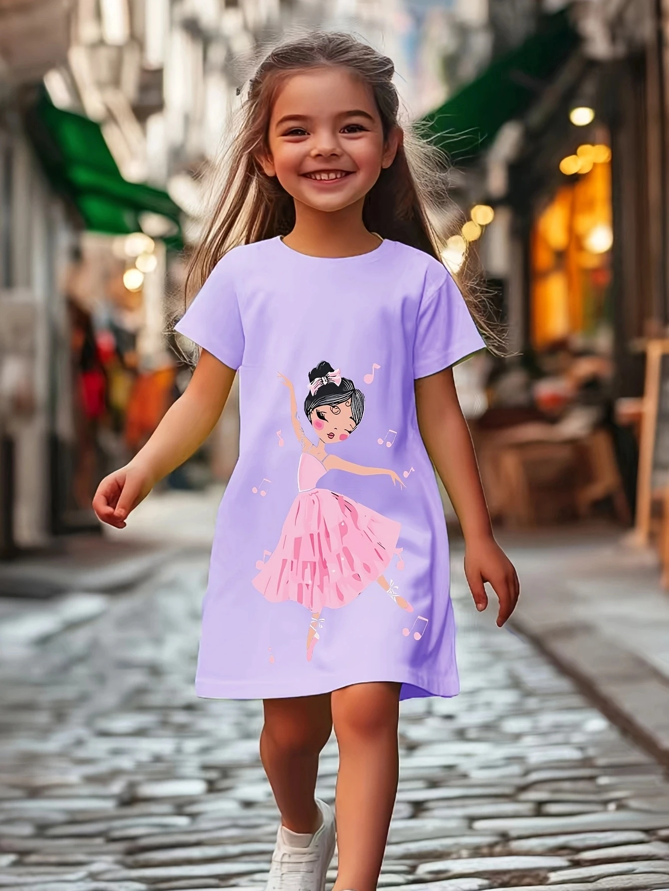 Girls' casual jumpsuit is soft and comfortable, breathable children's clothing | Dancing girls' printed dress