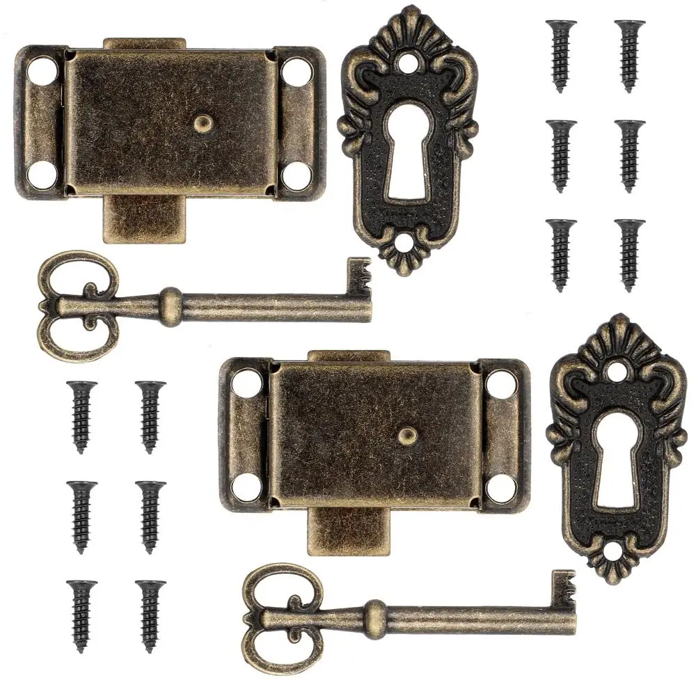 Classic Style Antique Bronze Skeleton Key Lock with Keys and Screws DIY Cabinet Lock Vintage Furniture Lock Furniture