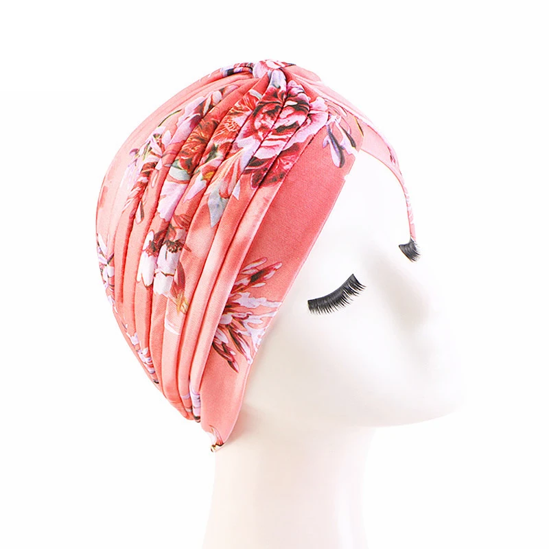 

2024 New Women Print Flower Knot Cancer Ruffle Chemo Hat Beanie Scarf Turban Hijab Head Wrap Cap Bandanas Hair Loss Accessories