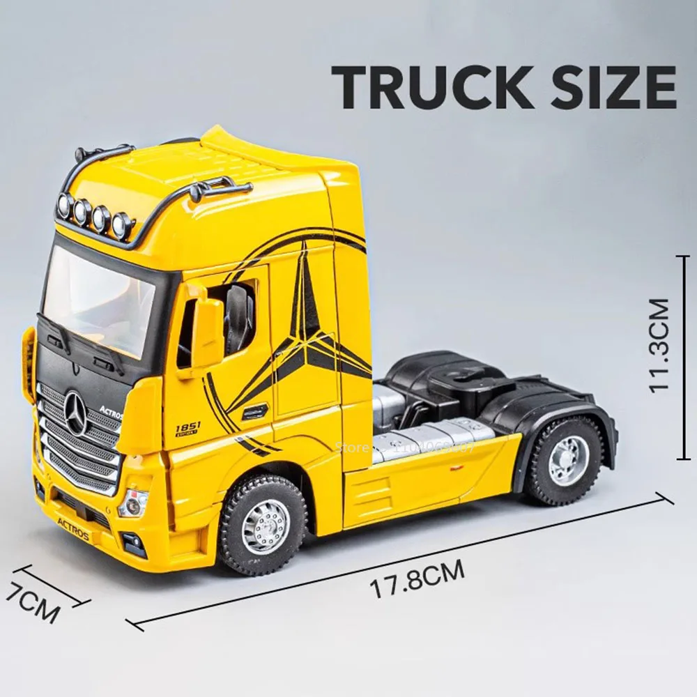 1:36 Miniature Scale Actros Metal Diecast Toy Car Models Tractor Trucks Sound Light Rubber Tires Engineering Vehicle for Boys