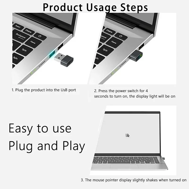 Mini USB Mouse Jiggler Undetectable Mouse Mover with Separate Mode and ON/OFF Buttons Supports Multi-track Simulate Mouse Move