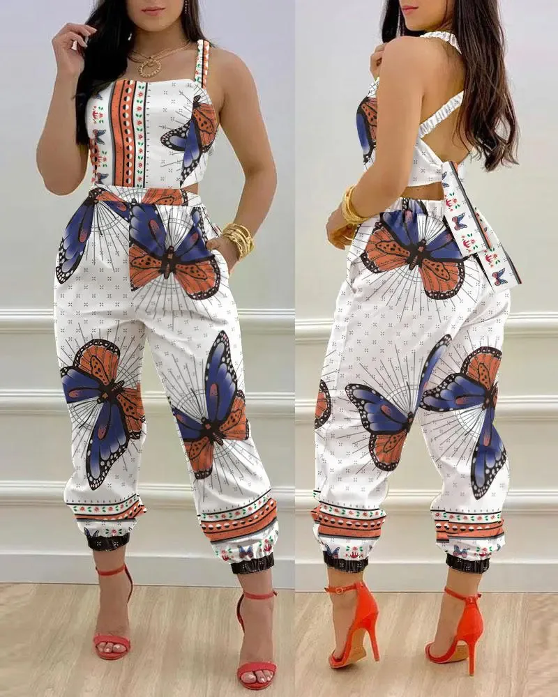 

Women's Fashion Jumpsuit Backband 2024 Spring Summer Latest Trendy Street Leader Print Romper Versatile High Waist Bodysuit